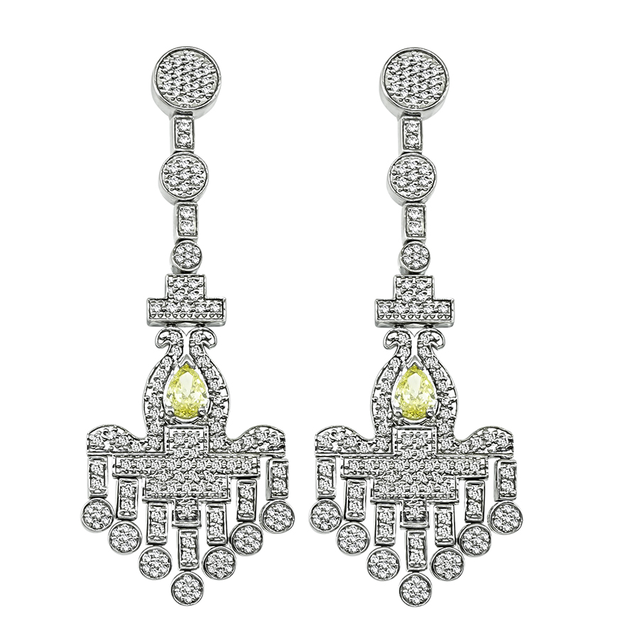 Estate 1.10ct Fancy Yellow Diamond 3.00ct Diamond Chandelier Earrings