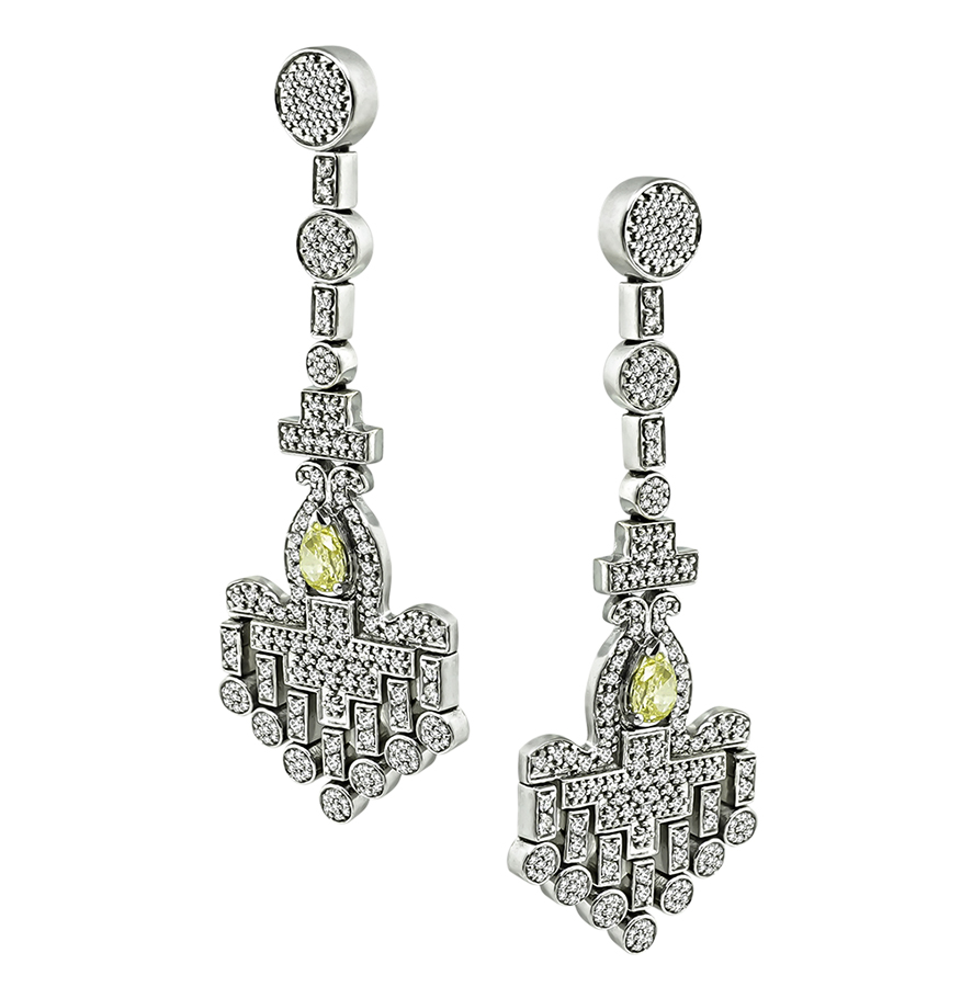 Estate 1.10ct Fancy Yellow Diamond 3.00ct Diamond Chandelier Earrings