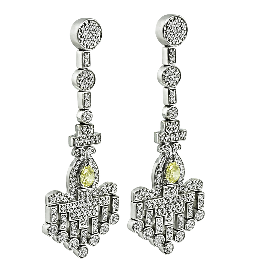 Estate 1.10ct Fancy Yellow Diamond 3.00ct Diamond Chandelier Earrings