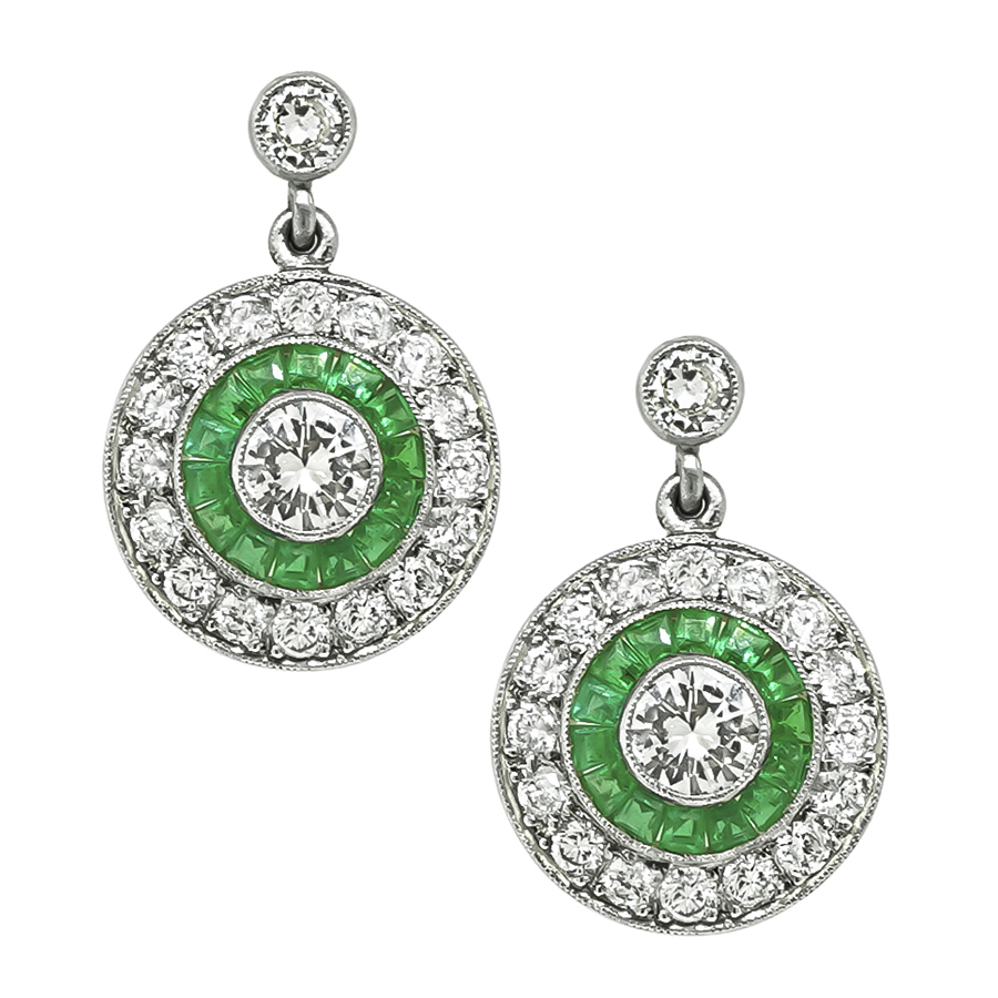 Estate 1.65ct Diamond Emerald Earrings