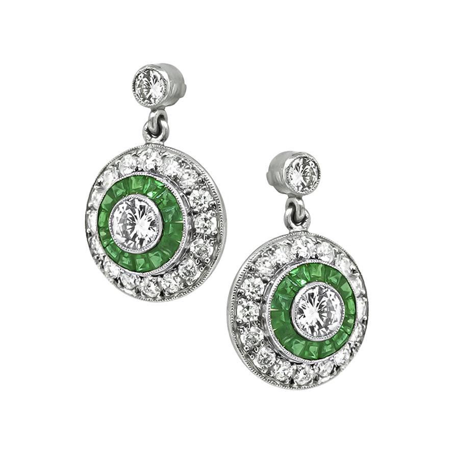 Estate 1.65ct Diamond Emerald Earrings