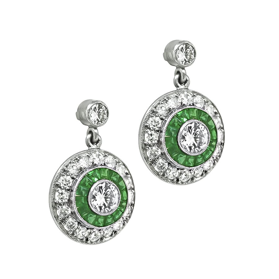 Estate 1.65ct Diamond Emerald Earrings