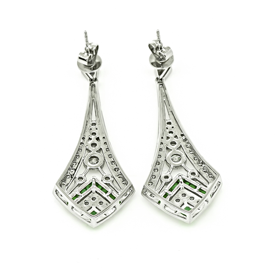 Estate 1.32ct Diamond Emerald Chandelier Earrings