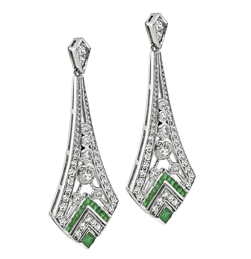 Estate 1.32ct Diamond Emerald Chandelier Earrings