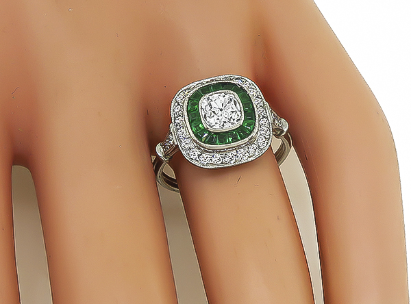 Estate 0.00ct Diamond Emerald Engagement Ring