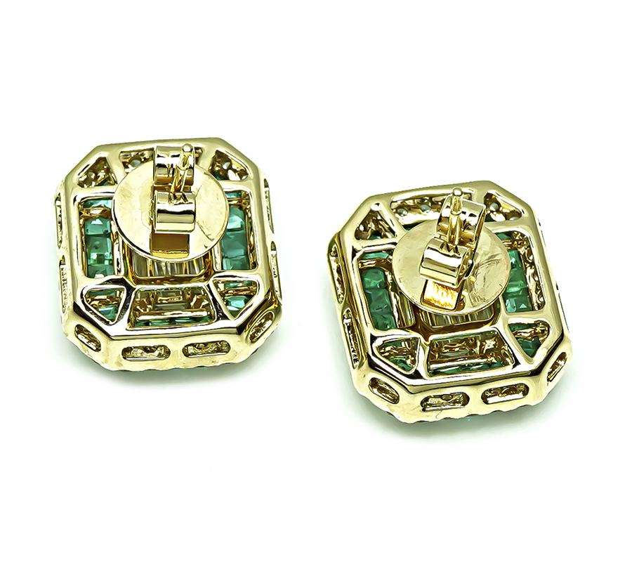 Estate 2.00ct Diamond 1.50ct Emerald Gold Stud Earrings