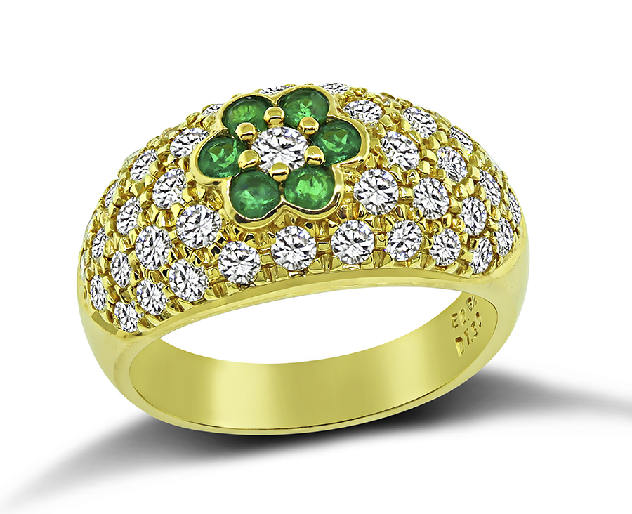 Estate 1.50ct Diamond 0.32ct Emerald Gold Ring