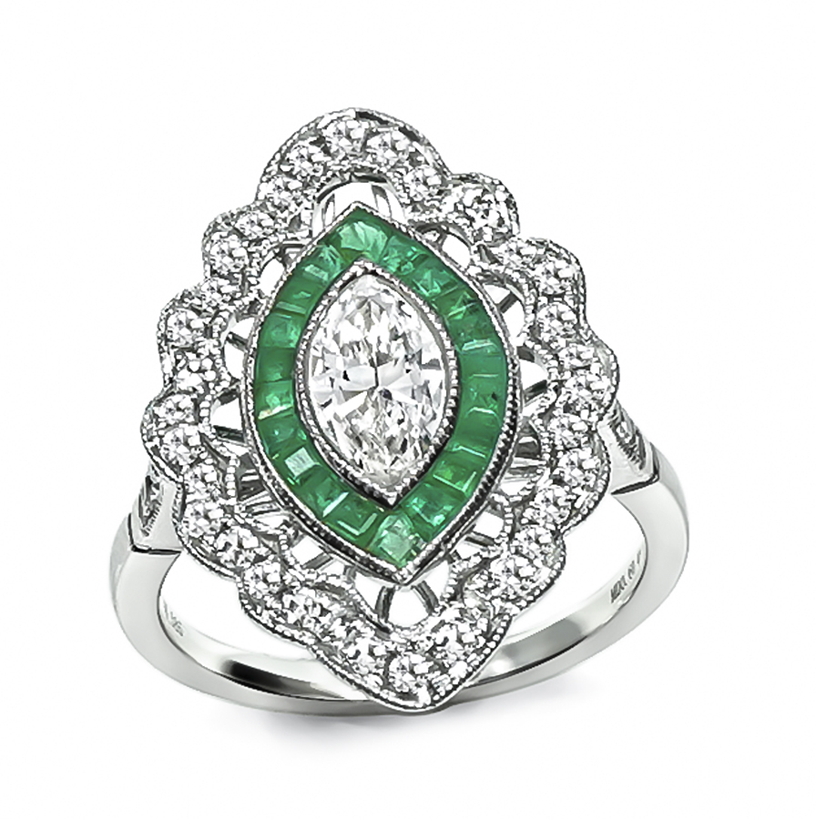 Vintage 1.03ct Diamond 0.58ct Emerald Gold Ring