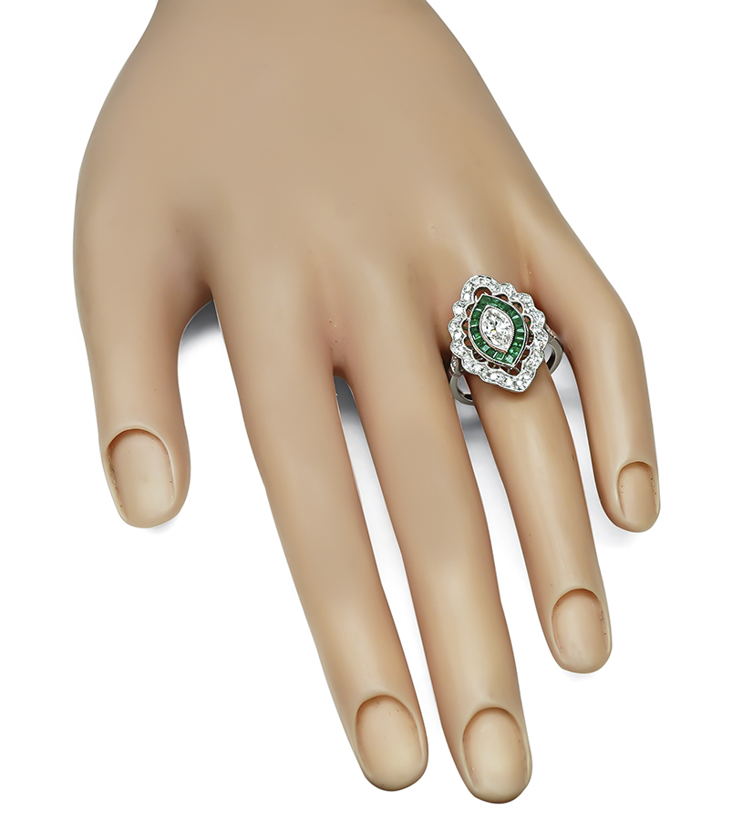 Vintage 1.03ct Diamond 0.58ct Emerald Gold Ring