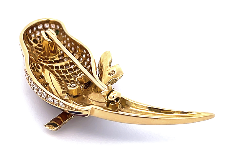 Estate 1.00ct Diamond Enamel Gold Bird Pin