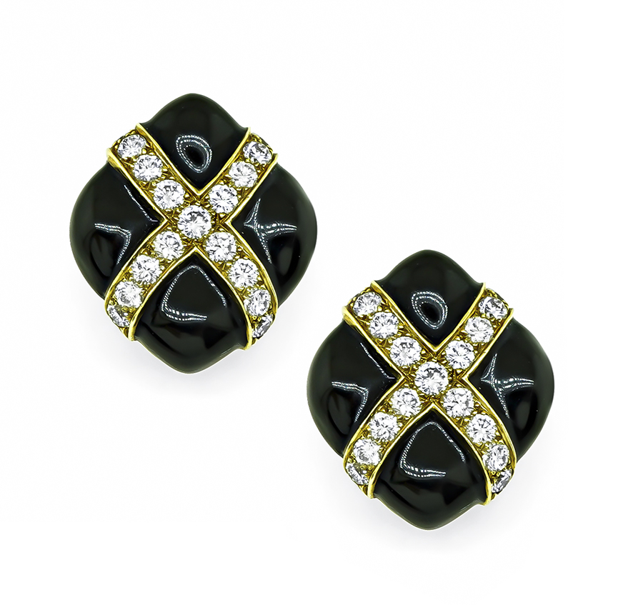 Estate 4.00ct Diamond Enamel Gold Earrings