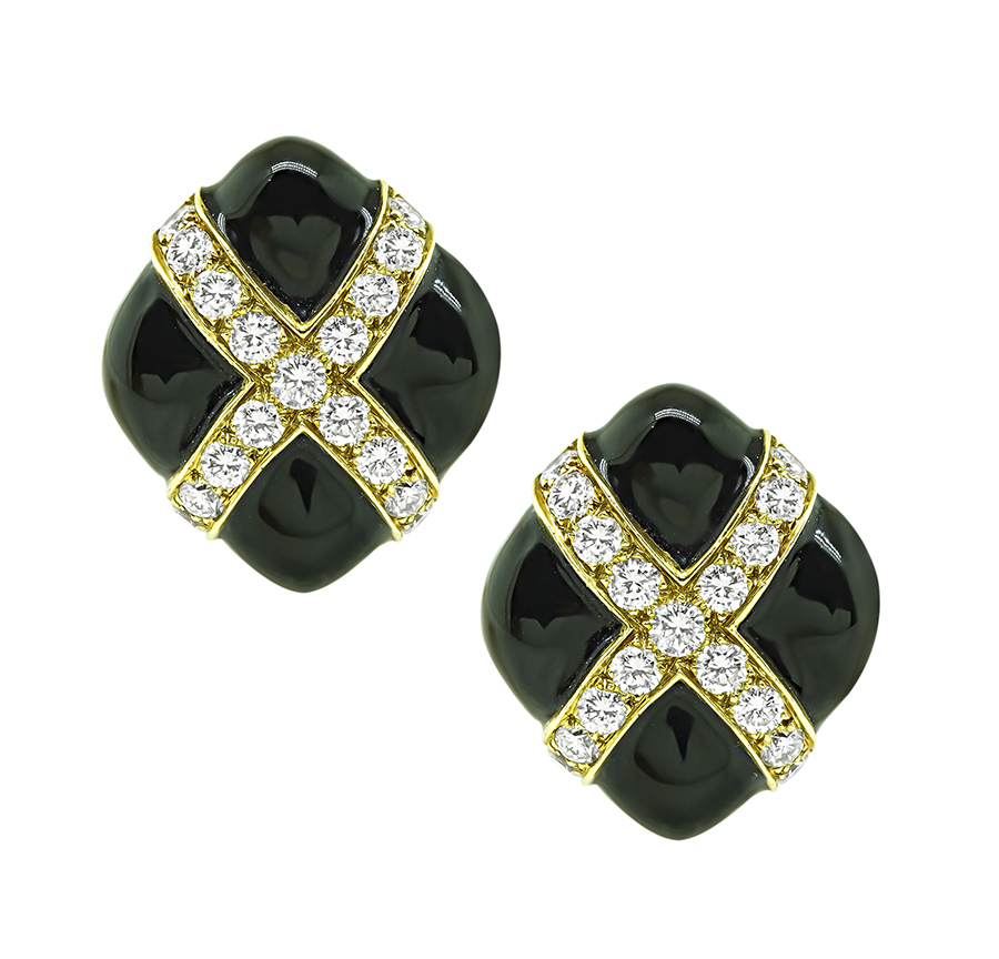 Estate 4.00ct Diamond Enamel Gold Earrings