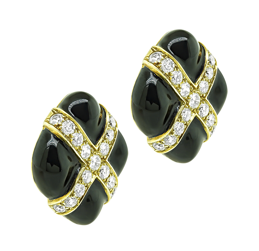 Estate 4.00ct Diamond Enamel Gold Earrings