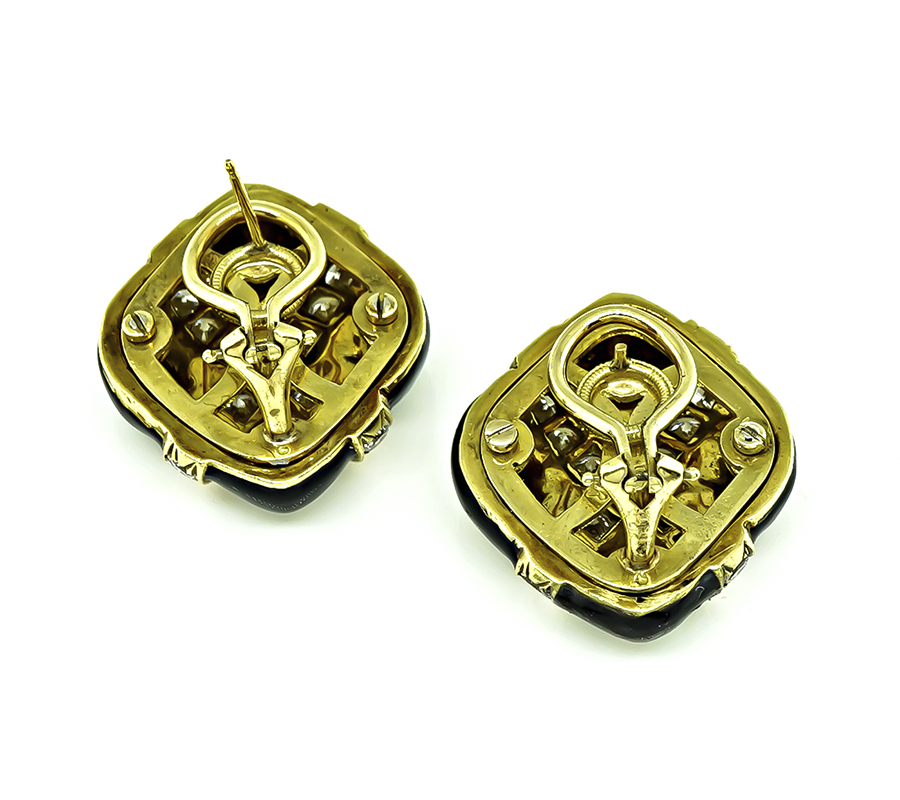 Estate 4.00ct Diamond Enamel Gold Earrings