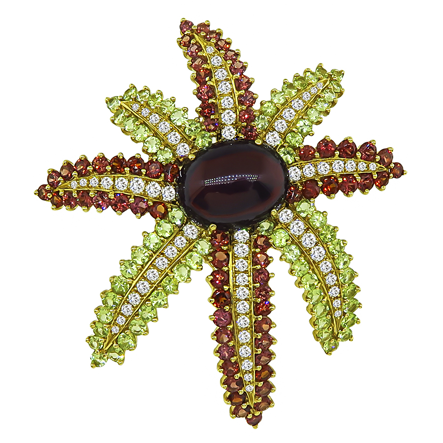 Estate 1.15ct Diamond 16.79ct Garnet 3.12ct Peridot Firework Pin