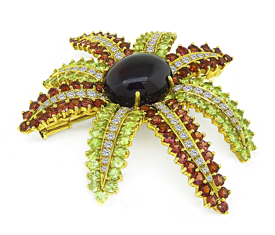 Estate 1.15ct Diamond 16.79ct Garnet 3.12ct Peridot Firework Pin