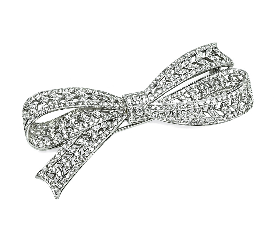 Estate 2.00ct Diamond Gold Bow Pin