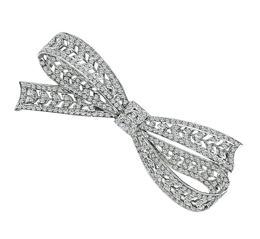 Estate 2.00ct Diamond Gold Bow Pin