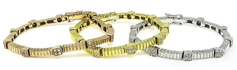 Estate Suite of 3 2.50ct Diamond Yellow Pink and White Gold Bracelet