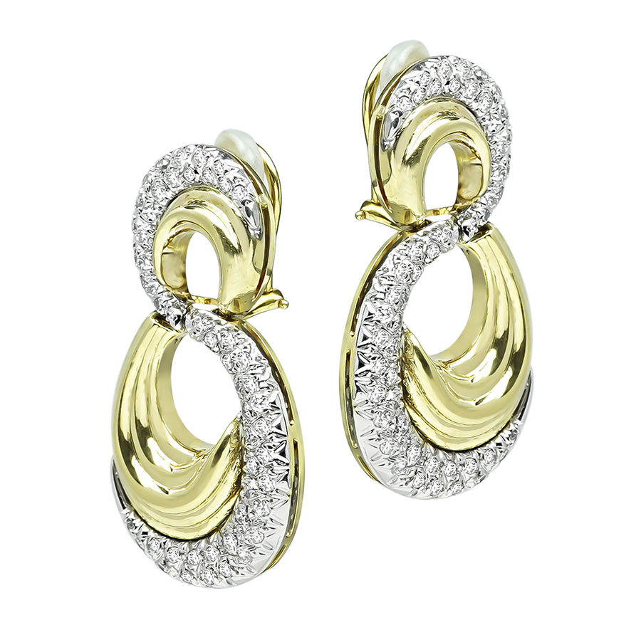 Estate 1.50ct Diamond Two Tone Gold Earrings