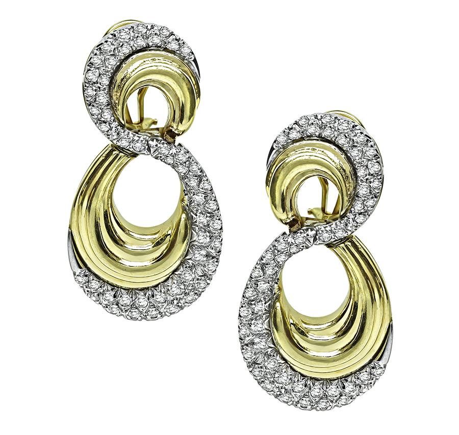 Estate 1.50ct Diamond Two Tone Gold Earrings