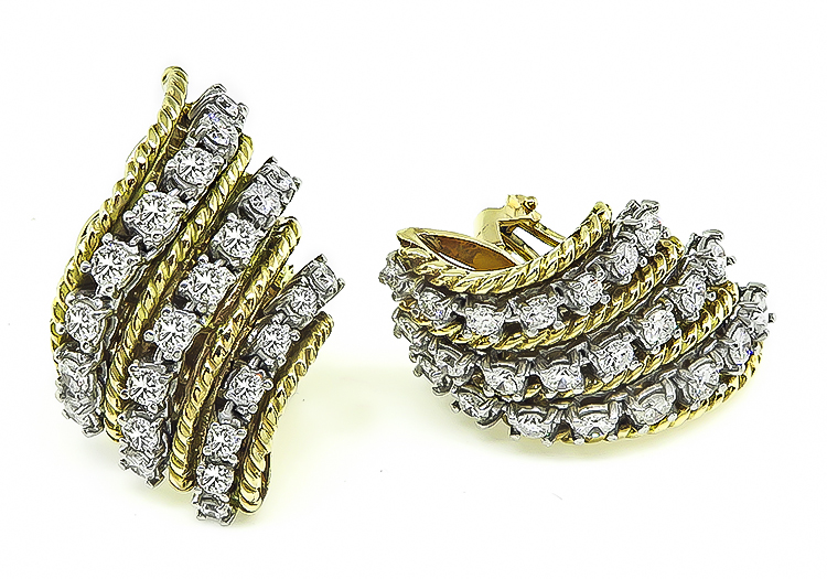 Estate 4.50ct Diamond Gold Earrings