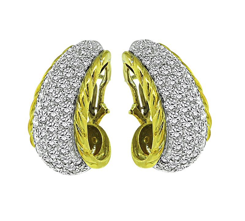 Estate 4.00ct Diamond 14k Yellow an White Gold Earrings