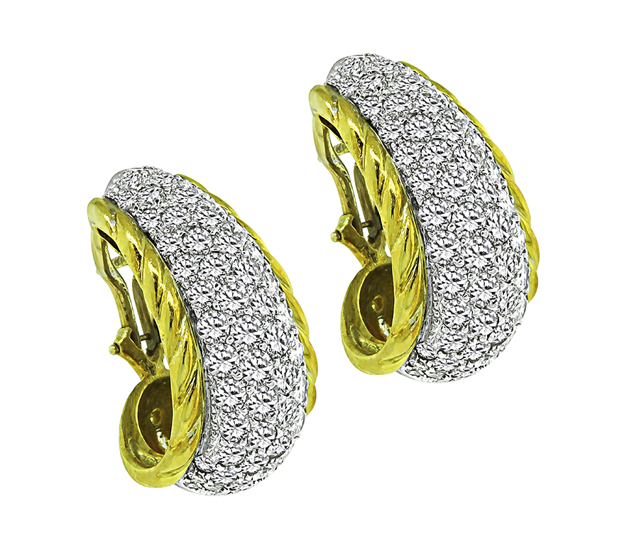 Estate 4.00ct Diamond 14k Yellow an White Gold Earrings