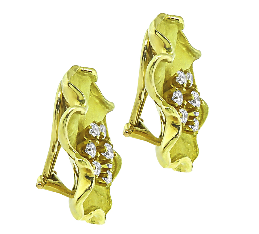 Estate 0.90ct Diamond Gold Flower Earrings
