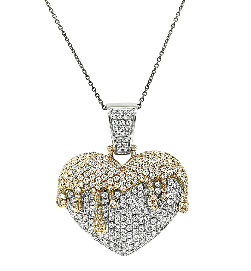 Estate 5.00ct Diamond Two Tone Gold Heart Pendant