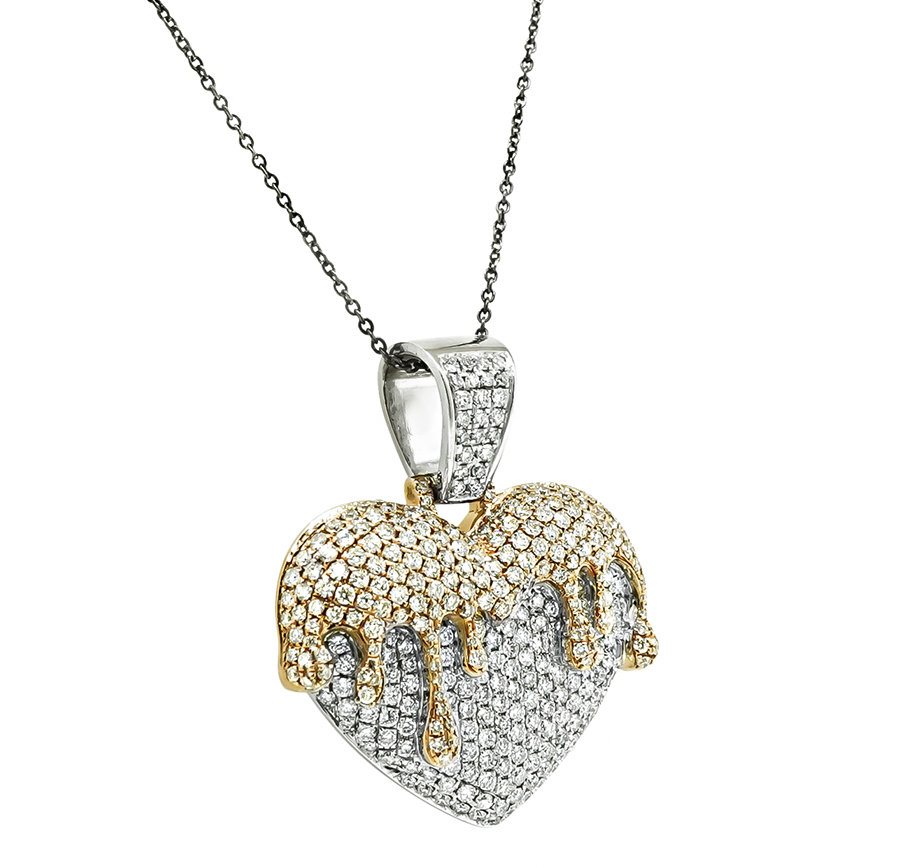 Estate 5.00ct Diamond Two Tone Gold Heart Pendant