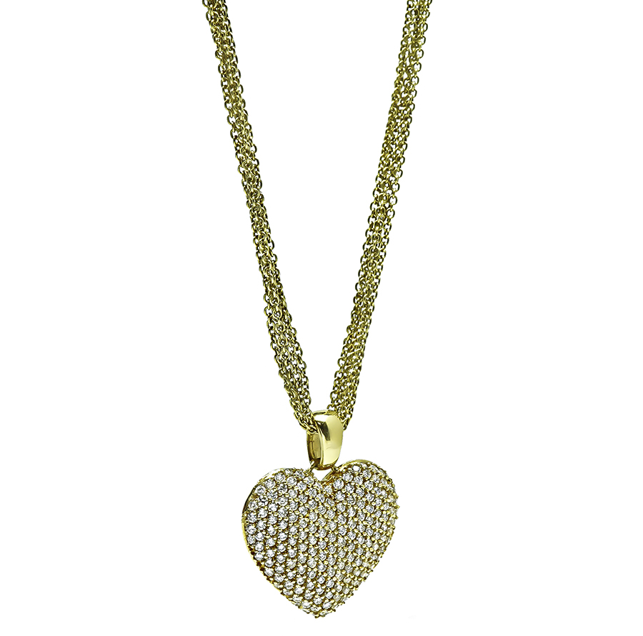 Estate 2.00ct Diamond Gold Heart Pendant Necklace