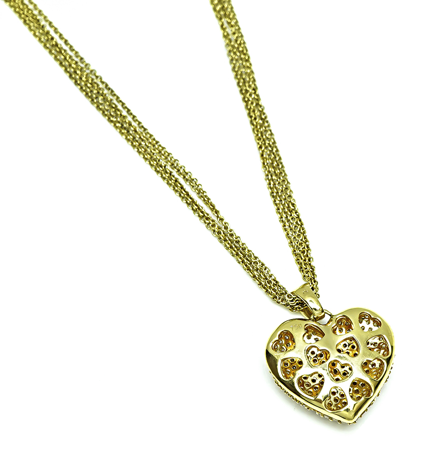 Estate 2.00ct Diamond Gold Heart Pendant Necklace