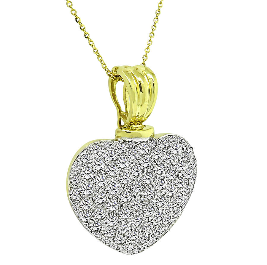 6.75ct Diamond Yellow and White Gold Heart Pendant Necklace