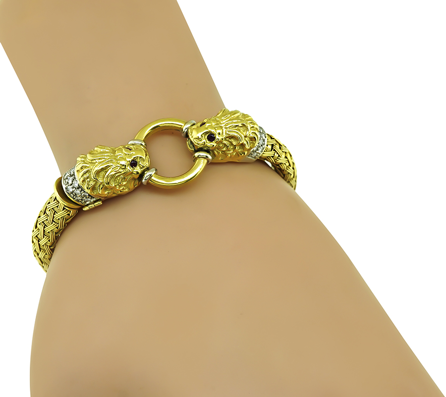 Estate 0.50ct Diamond Gold Lion's Head Bracelet