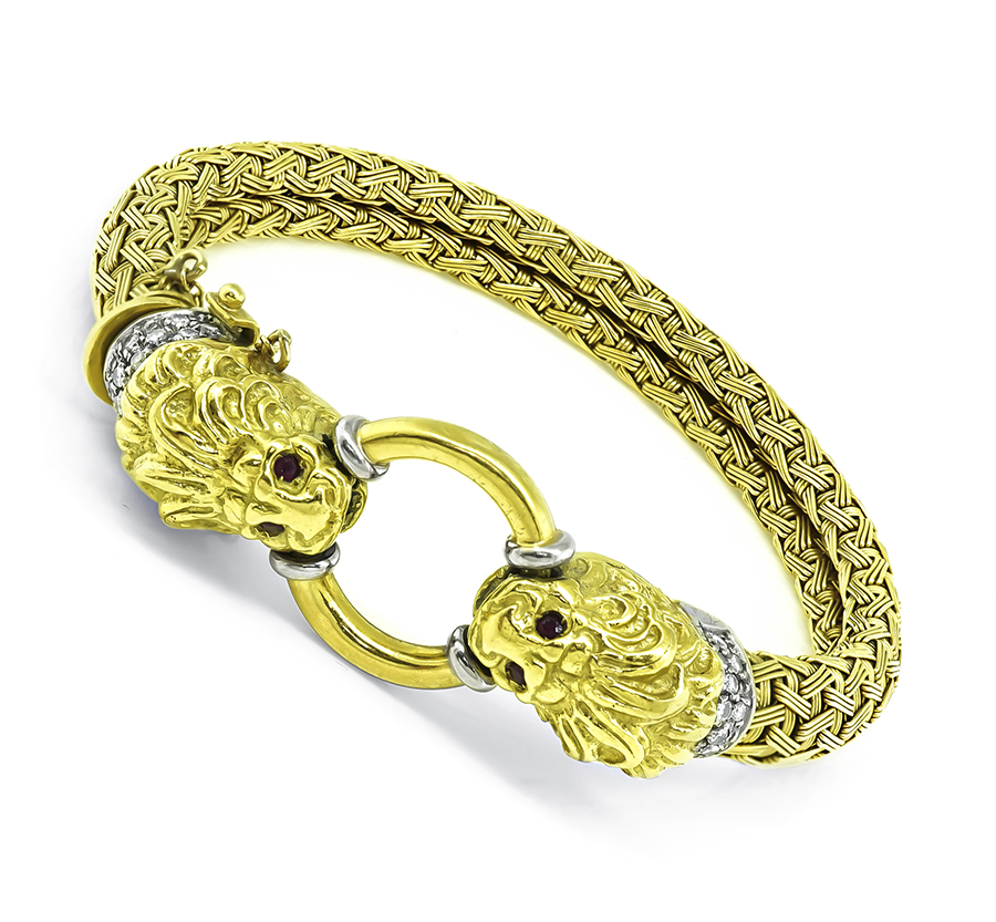 Estate 0.50ct Diamond Gold Lion's Head Bracelet