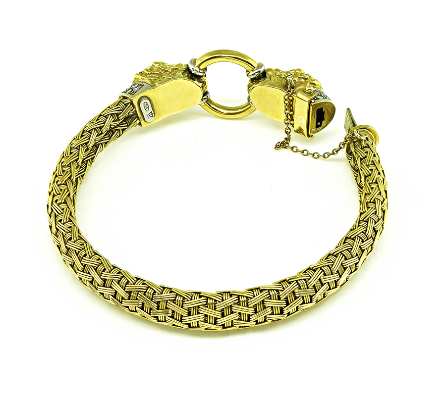 Estate 0.50ct Diamond Gold Lion's Head Bracelet