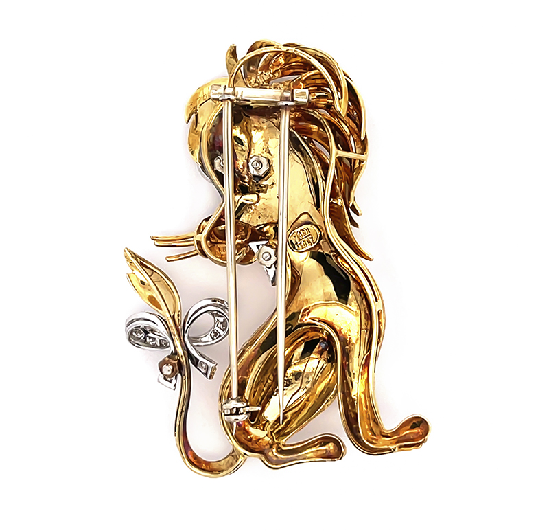 Estate Diamond Ruby Onyx Gold Lion Pin