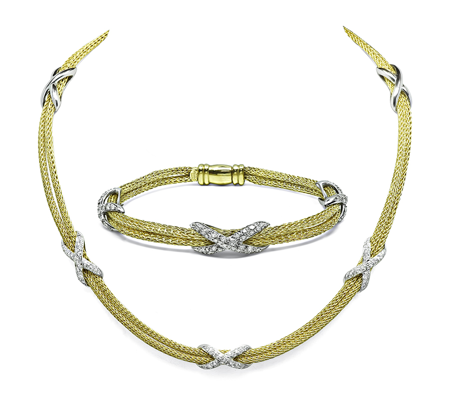 Estate 2.75ct Diamond Gold Necklace and Bracelet Set