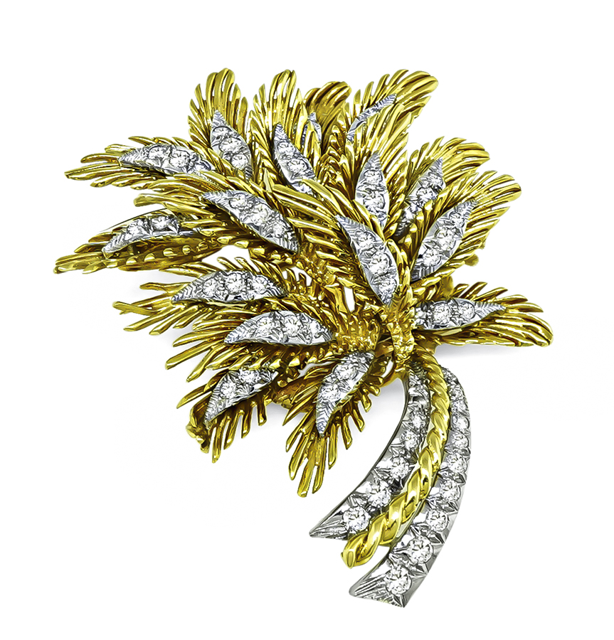 Estate 2.00ct Diamond Yellow and White Gold Pin