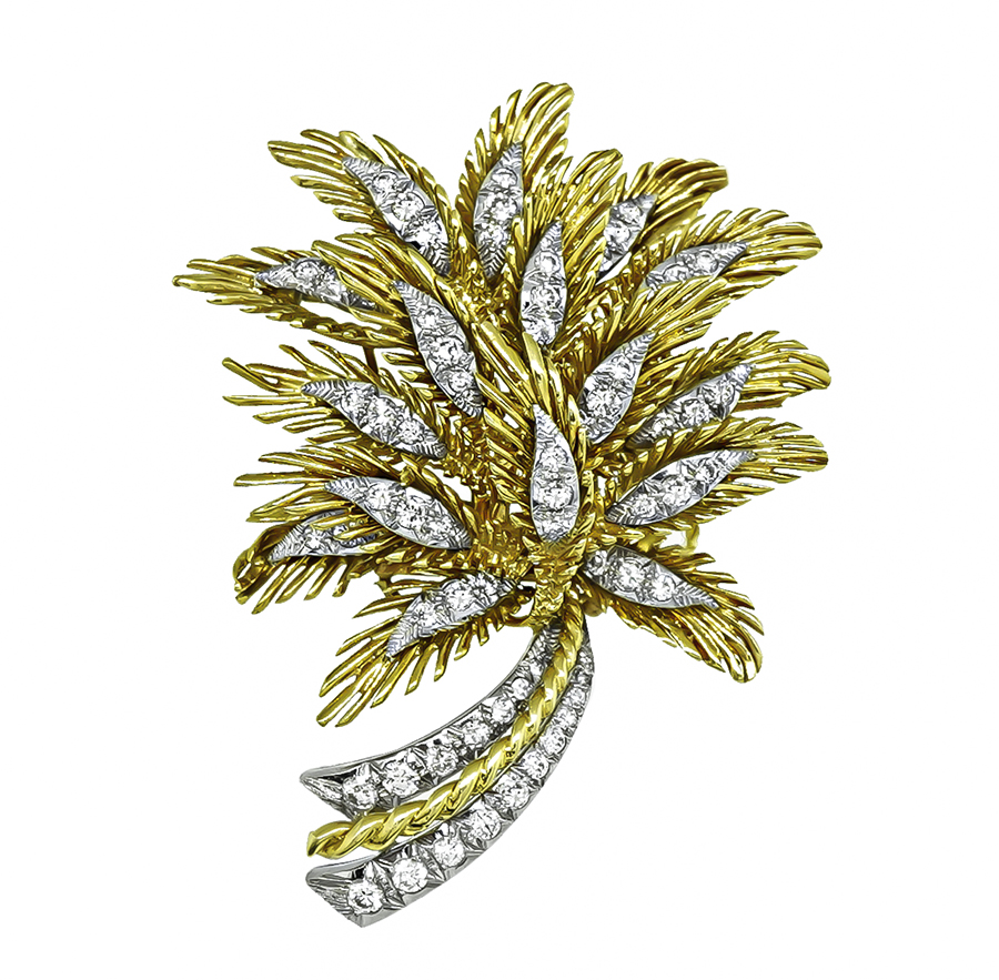 Estate 2.00ct Diamond Yellow and White Gold Pin