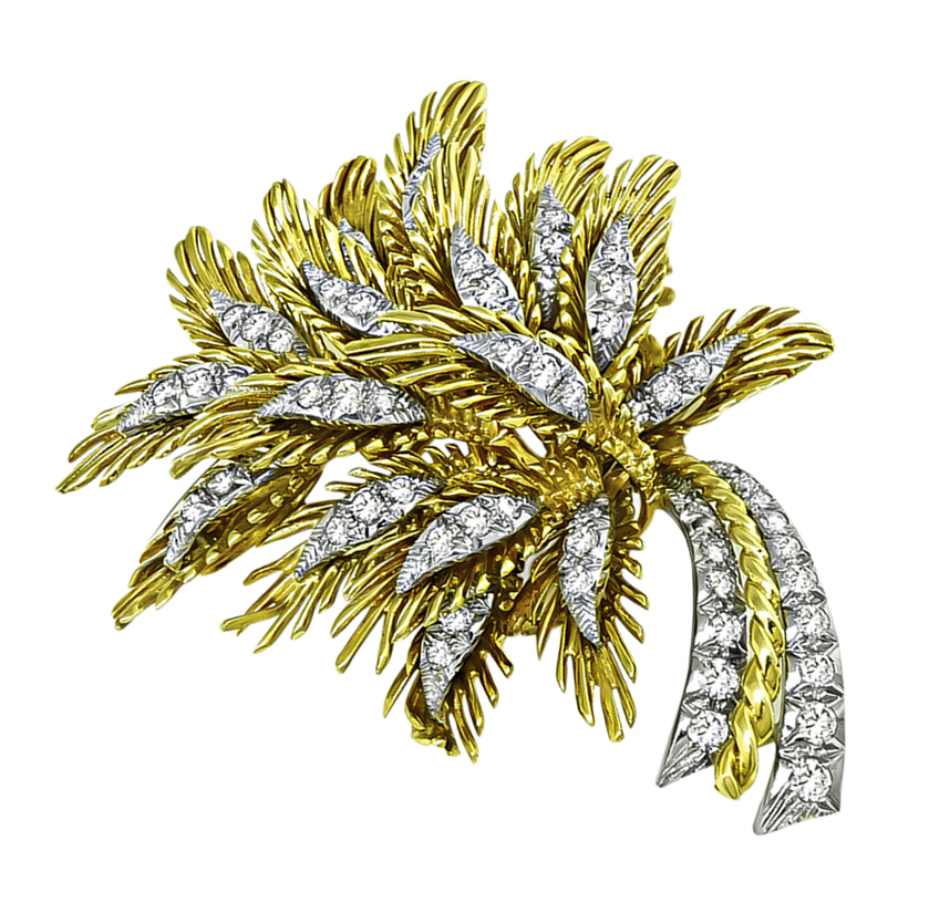 Estate 2.00ct Diamond Yellow and White Gold Pin