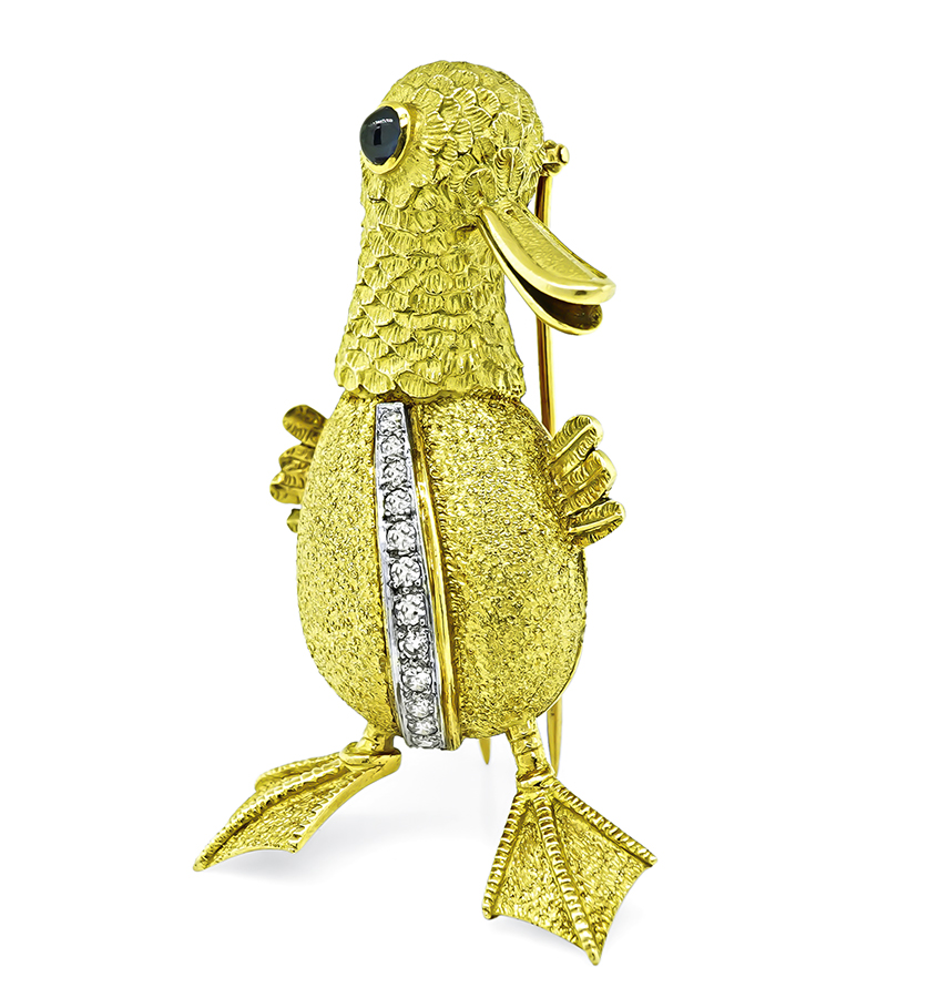 Estate Diamond Sapphire Gold Platypus Pin