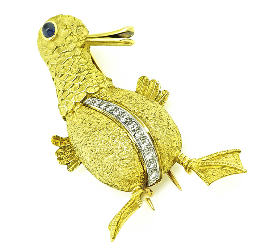 Estate Diamond Sapphire Gold Platypus Pin