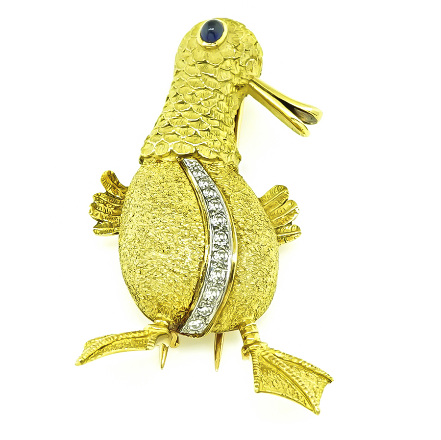 Estate Diamond Sapphire Gold Platypus Pin