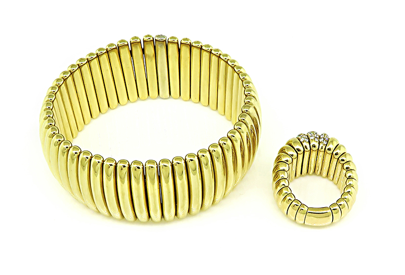 Estate 2.50ct Diamond Gold Flexible Ring and Bangle Set