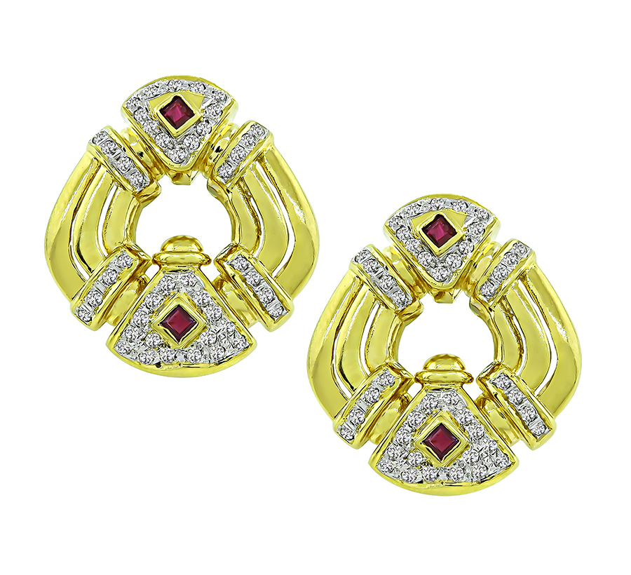 Estate Diamond Ruby Gold Earrings