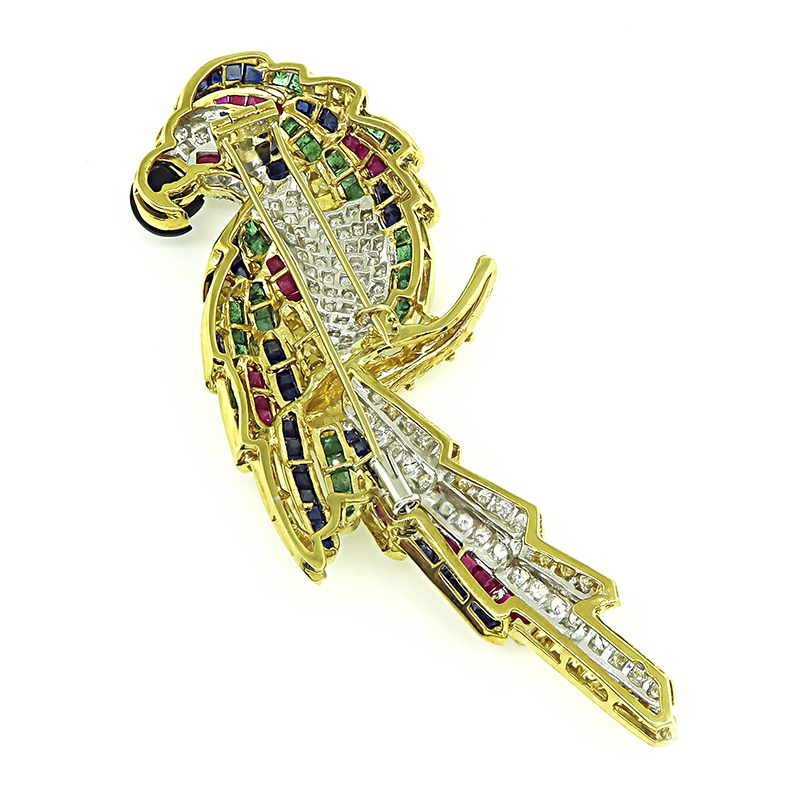 Estate 2.00ct Diamond 4.00ct Multi Color Precious Gemstone Parrot Pin