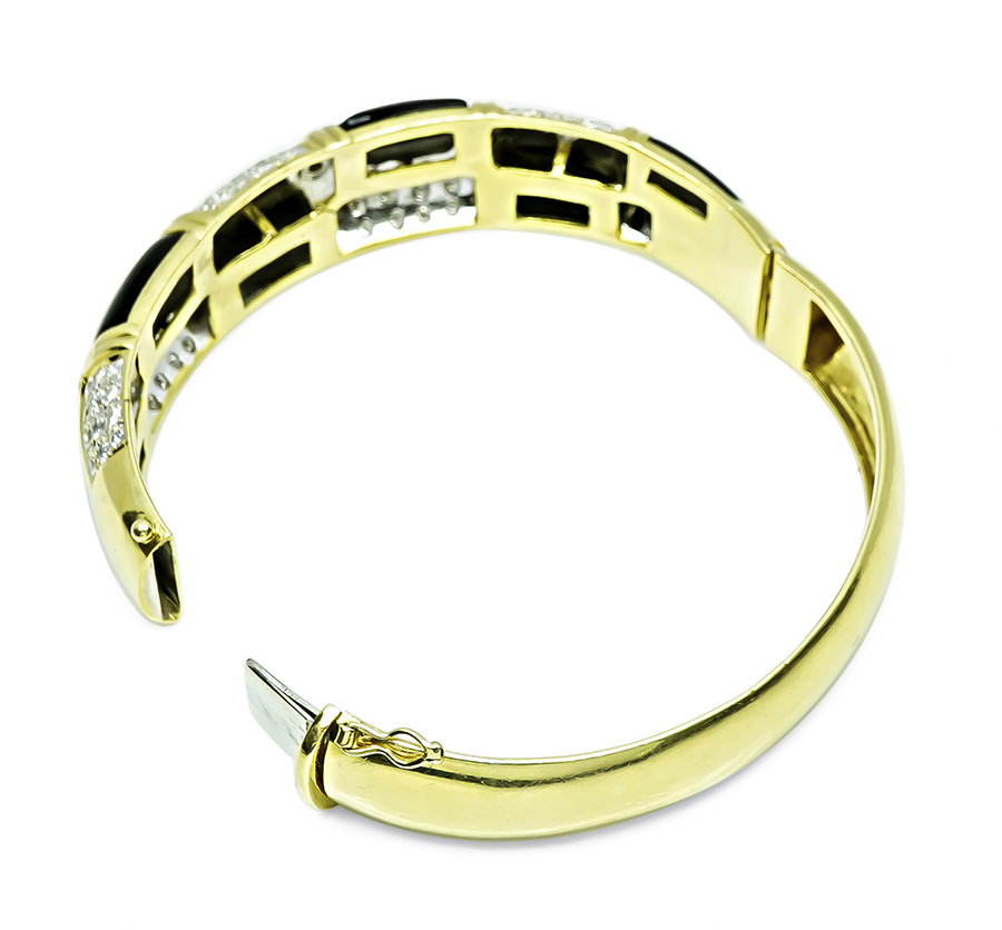 Estate 3.50ct Diamond Onyx Gold Bangle