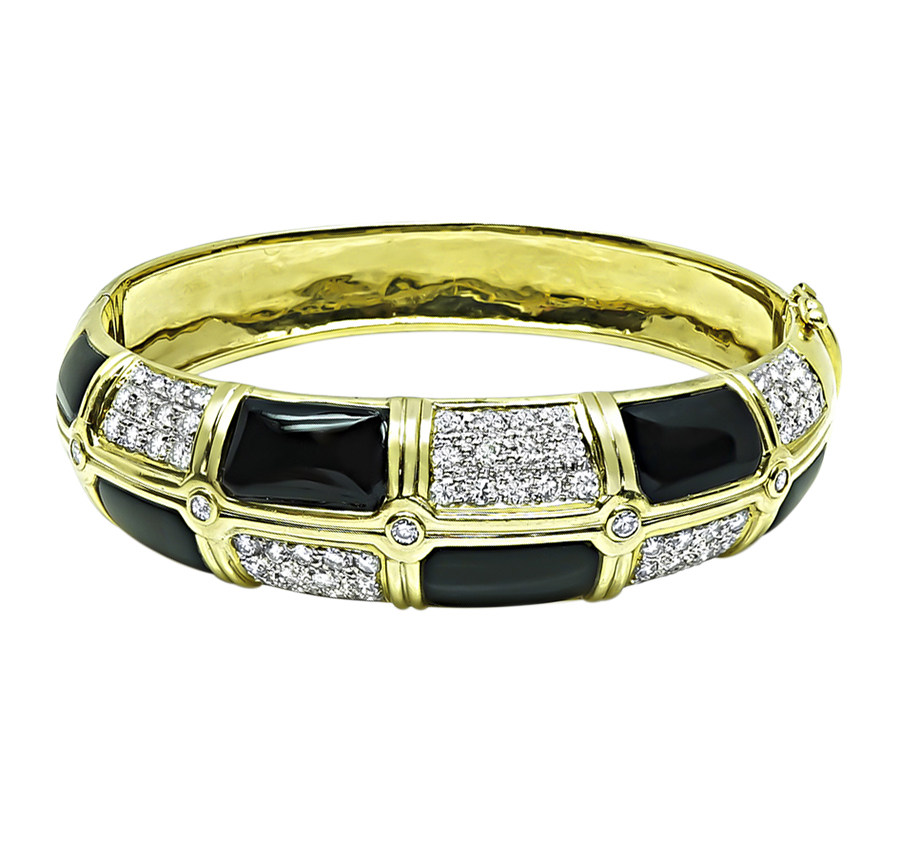 Estate 3.50ct Diamond Onyx Gold Bangle